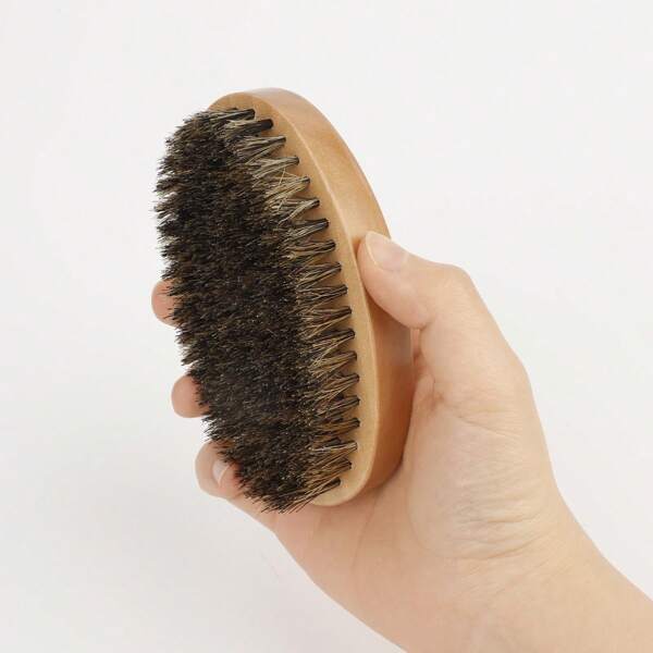 1pc Oval Beard Brush, Boar Bristle Beard Brush, Softens And Conditions Beard, Men's Grooming Tool, Wooden Handle Beard Brush, Gift For Men