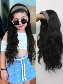 Grey Headband Wig For Kids 20inch Synthetic Half-Wig Big Wave Hair Accessories For Party Daily - Brown - View 9