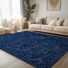 Shag Area Rug For Living Room And Bedroom, Navy Blue Soft Fuzzy Indoor Carpet For Dorm, Apartment, , Modern Cozy Area Rug For Home Decor - Màu xanh hải quân - Xem 6