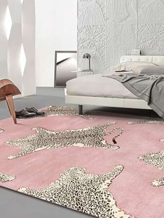 1pc Faux Cashmere Leopard Print Rug, Fashionable & Unique Leopard Pattern Floor Mat For Living Room, Bedroom, Sofa, Coffee Table, Modern Minimalist Design Carpet For Home, Kitchen, Entryway