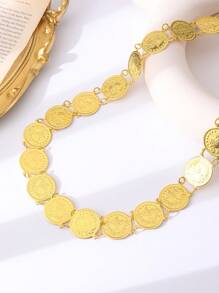 1 pieza Cadena para la cintura con forma de moneda chapada en oro, estilo bohemio, cadena para la cintura de caftan marroquí, joyería para fiesta de boda y novia, regalo de mujer para vacaciones