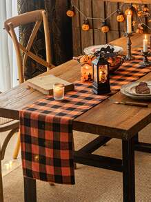 1 pieza Camino de mesa a cuadros naranja y negro de estilo retro de Halloween, adecuado para restaurantes, fiestas, mesas de comedor festivas y decoración del hogar