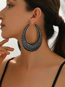 1 par de pendientes elegantes de aro grande de hueso clavicular de moda, exagerados, personalizados, nuevos, creativos y versátiles