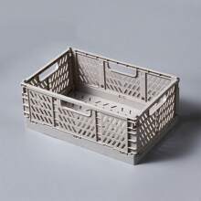1pc Plastic Desktop Storage Box, Foldable Multifunctional Portable Organizer Basket, Stackable & Foldable Storage Basket For Makeup, Jewelry, Bedroom Vanity, Office & Kitchen, Organizer Tray With Divider For Utensils, Stationery, Snacks And Miscellaneous ItemsSimple, Hollow Out Design, Solid Color