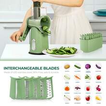 SUSTEAS Rotary Cheese Grater With Handle - Food Shredder With 5 Well-Designed Blades & Strong Suction Base,Round Mandoline Slicer & Vegetable Grater For Kitchen,1 Bonus Blade Storage Box - Green - View 5