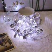 LED,Copper Wire Lamp, Flower Wreath, Gold, Silver, Leaves, Decoration, Home, Room, Festival, Light String