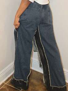 Steph T Quần Jeans Ống Rộng Rách Co Giãn Lưng Thun Cho Nữ Quần Jeans Denim Thường Ngày Quần Jeans Rách Cổ Điển Y2K Thời Trang Đường Phố Quần Dài Rộng Cho Mặc Hàng Ngày - Nhiều màu - Xem 9