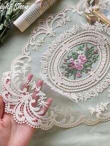 1/2/4Pcs Vintage French Elegant Lace Placemat, Hand Embroidered Table Mat & Chinese Style Tablecloth, Dining Table Room Decor, For Wedding Party Christmas Holiday Ornament, Autumn Household Essentials & Exquisite Gift - Multicolor - View 7