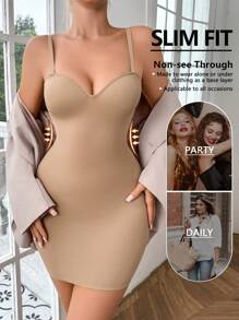 Seamless Sculpting Women Dress With Hollow Design, Waist And Abdomen Support, Supportive Cup, Wearable As Outer Dress