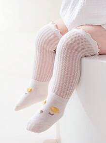 4 Pares de Meias Soquete Antiderrapantes até o Joelho com Desenhos de Personagens para Bebês, Meias de Verão de Algodão Respirável e Fina com Tela