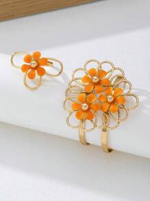 1 Set de joyería con flor en color vino tinto brillante para mujer, anillo y pulsera populares para fiestas y fotografía callejera