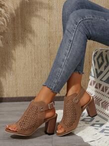 Women's Cross Strap Chunky Heeled Sandals, Outdoor Casual Party Crossing High Heels, Fashion Hook Closure Comfortable