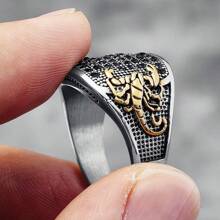 Men's Rings Wide Ring With Scorpion And Black Cubic Zirconia, Index Finger And Middle Finger Rings, Blessing Gift, Size 7-14