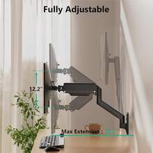 WALI Soporte para Monitor Pared Individual, Brazo para Monitores de 17 a 32 Pulgadas 10 kg, Base Monitores Pared con Resorte de Gas Totalmente Ajustable, Negro (GSWM001) - Soltero - Ver 5