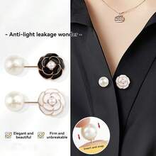 1/2/4/6/8/10pcs Set Camellia Flower Brooch, Anti-Slip Lapel Pin, Pearl Collar Clip, Cardigan Fastener, Women Fashion Accessory - Multicolor - View 7