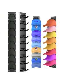 1/2 Packs Hat Organizer For Baseball Caps, Strong Adhesive Hat Rack For Wall, Multilayer Hat Storage Display Holder, Wall Mounted Hat Hooks Hold Up To 9/18 Hats For Closet Door And Bedroom (Black)