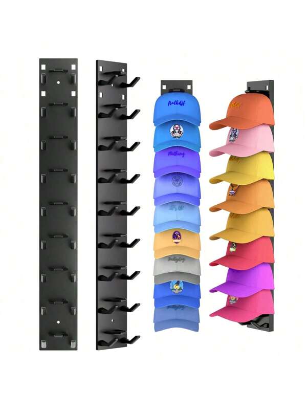 1/2 paquets Organisateur de casquettes, porte-casquettes adhésif puissant pour mur, support de rangement multicouche pour casquettes, crochets de casquette montés au mur pouvant tenir jusqu'à 9/18 casquettes pour placard et chambre à coucher (noir)