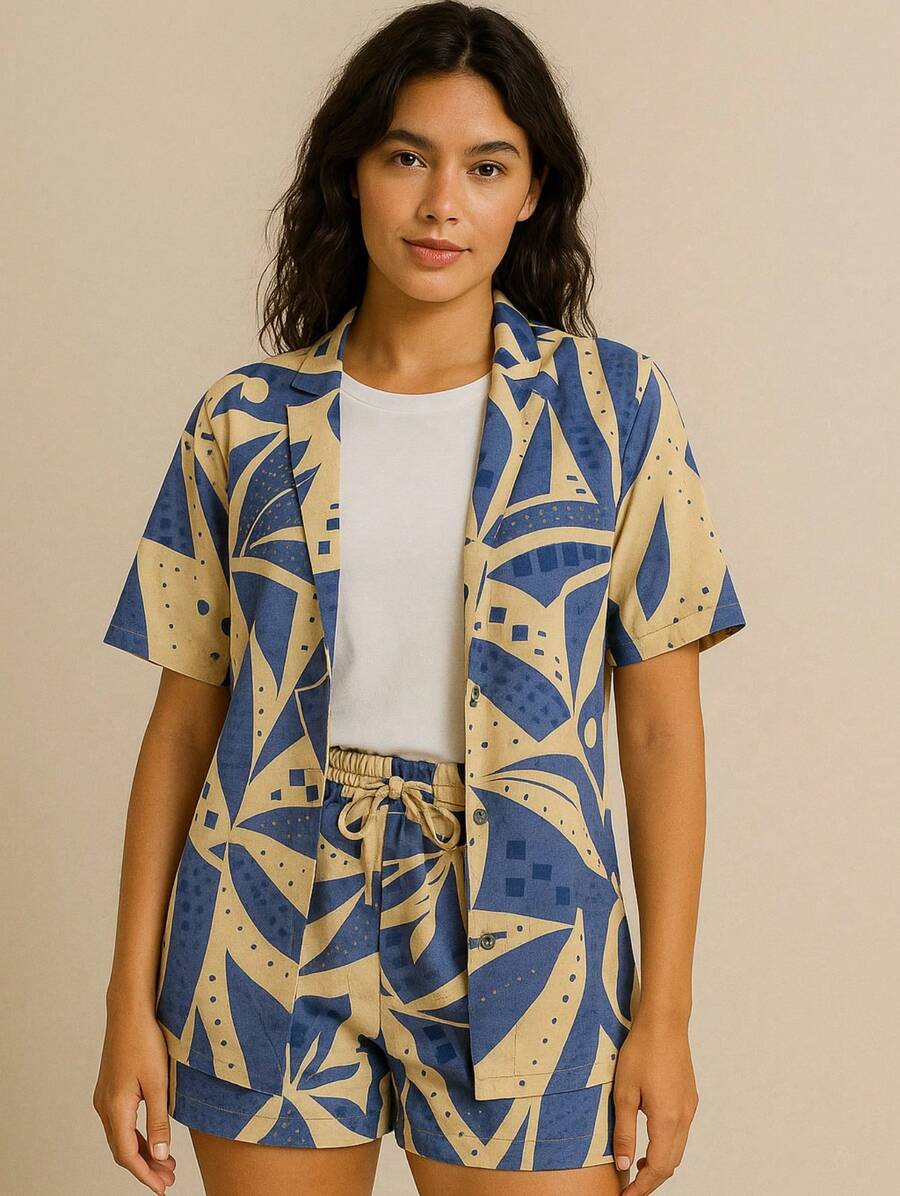 Duna Floral Kimono Set - Lightness, Style And Pockets That We Love! - Blue and White - View 1