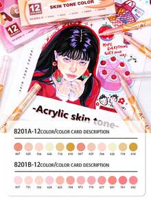 GuangNa 72 Color Skin Tone Macaron Color Scheme Direct-Liquid Acrylic Soft-Tip Marker Pens, Student Drawing/Painting/Doodling/Anime Character Skin Tone Colored Marker Pens, DIY Waterproof Art Markers For Clothes/Shoes/Glass/Stones - Multicolor - View 10