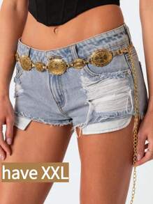 1pc Plus Size Women Oversize Boho Vintage High-End Gold Metal Belt, Fashion Waist Chain, Suitable For Dresses, Shirts, Beach, Party, Festival