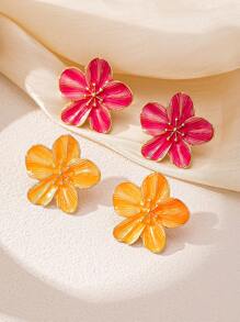 1pc Oil Drop Jelly Transparent Dangling Earrings With 5-Petal Flower & Marigold Shape, Elegant, High-Quality, Versatile Everyday Jewelry