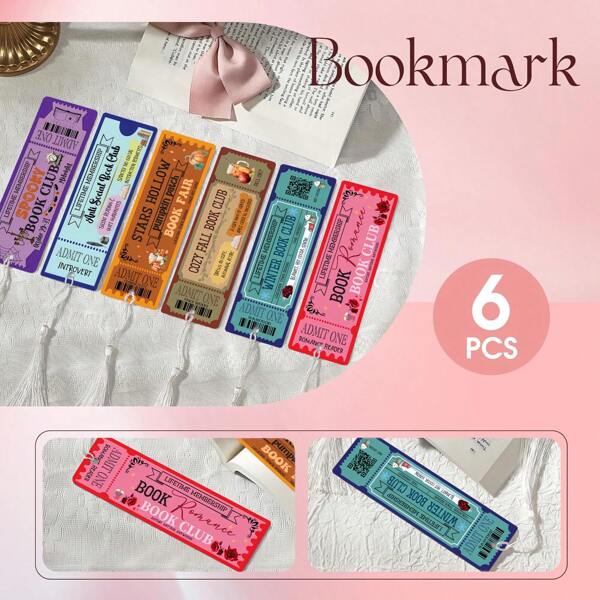 6pcs Colorful Coupon Pattern PET Bookmarks, Exquisite & Beautiful Design, Suitable For Daily Use Or Collection. Whether For Self-Use Or Gifting To Family And Friends, It Is A Unique And Practical Gift Choice That Adds Mystery And Fun To Reading Moments (With 6pcs Random Color Tassels),School Supplies,Back To School