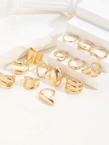 Set de 14/3 piezas de anillos elegantes y retro con textura asimétrica, efecto geométrico y líquido, de banda gruesa y diseño minimalista de metal, adecuados para fiestas, vacaciones, citas, regalos y uso diario