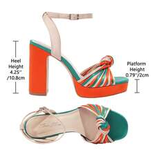 Elegant Platform Sandals For Women Summer Orange Sandals Twist Front Chunky Heels Open Toe Sandals Ankle Strap Heels Detail Prom Heels Zapatos De Mujer Elegantes - 橘色 - 查看 3