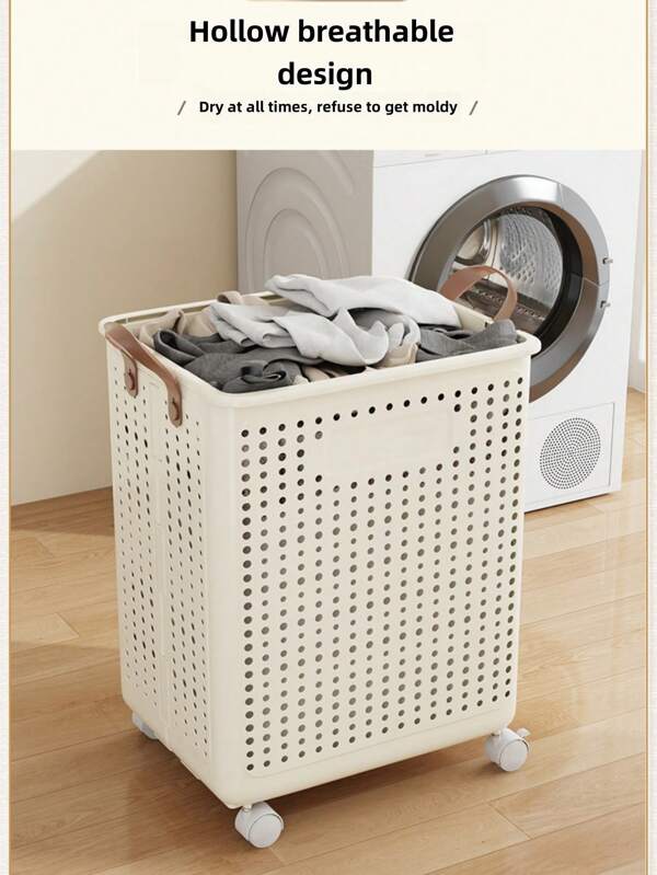 A Household Foldable Dirty Laundry Basket Plastic Bathroom Laundry Basket With Wheeled Storage Rack Movable Storage Basket