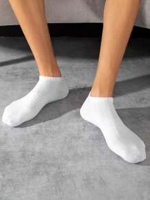 1pair/5pairs/10pairs Men's Breathable & Moisture-Wicking Sports Socks With Side Stripe, Black & White Solid Colors, Suitable For Outdoor Activity & Exercise