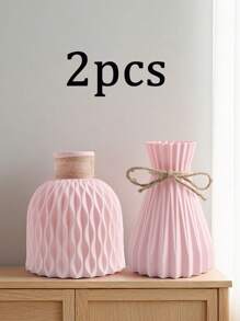 1/2pcs Set Sturdy Plastic Rattan Vase & Artificial Flower Arrangement, Dry Flower Vase Decor For Dining Room, Living Room, Balcony, Cafe, Bedroom, Study, Party, Valentine's Day Gift, Non-Waterproof Plastic Vase