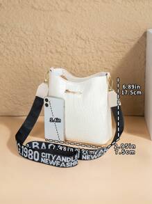 1 pieza Bolso de cubo de grano de cocodrilo, bolso de bandolera con correa ancha, mini bolso cruzado para mujer, bolso de mano para dama para uso diario, cita y viajes