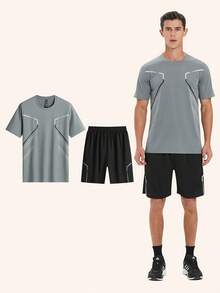 YINGHU 6pcs Sports Suit For Men, Running Cycling Fitness Clothes, Breathable Short Sleeve IceSilk T-Shirt, Quick Dry Sportswear Basketball Set - Multicolor - View 3