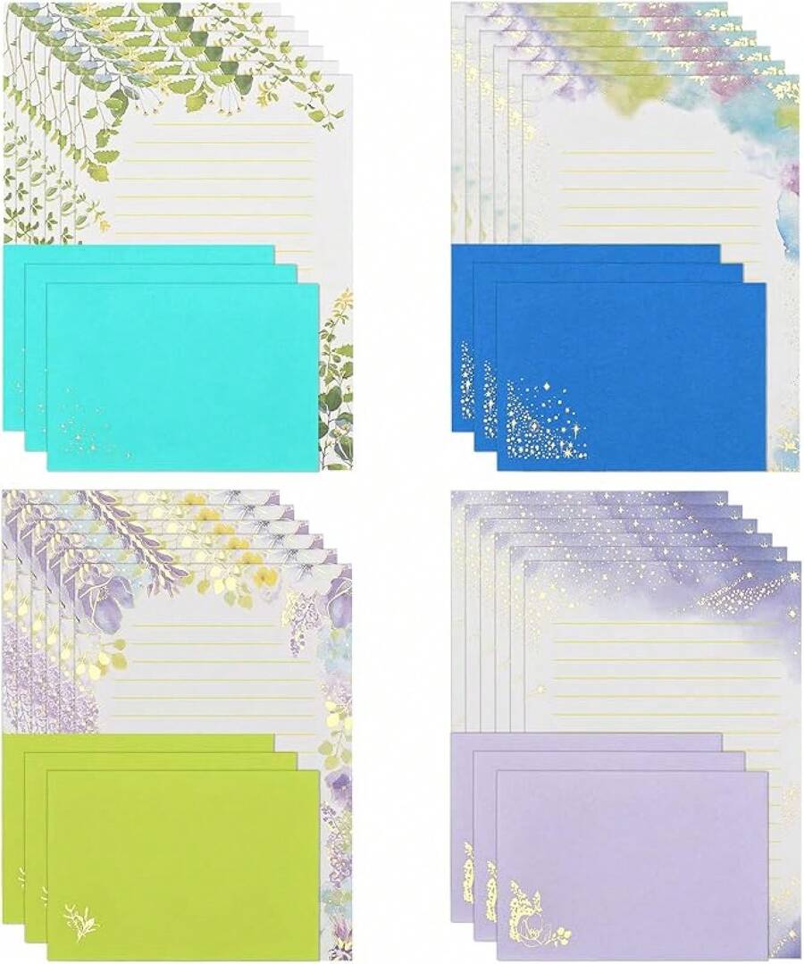 36Pcs Stationery Paper And Envelopes Set, Cute Letter Writing Kit, Lined Paper Sheets, A6 Envelopes And Letter Writing Stationery Love Letters, Invitation (Set 2) - Stars & Plants Series - View 1