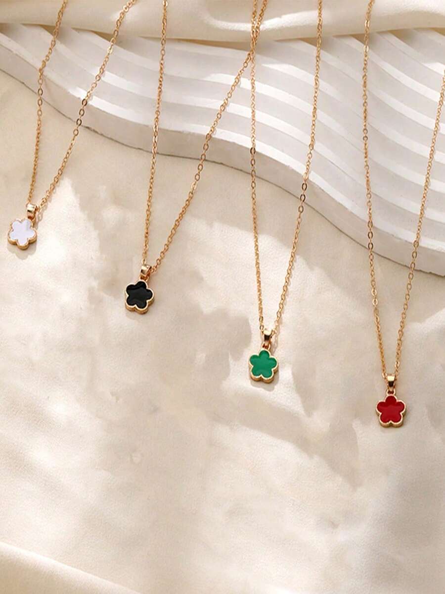 简约时尚四叶草花项链 - 彩色 - 查看 1