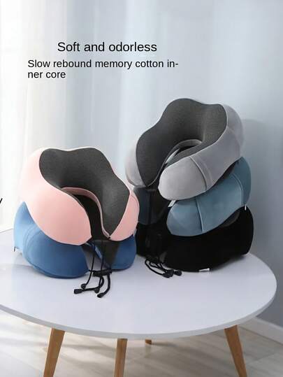 1 个纯色 U 型枕 记忆海绵枕头 旅行枕 舒适颈枕 适用于旅行、居家、办公室、火车、自驾、旅游和家庭露营用品 飞机枕大篷车居家办公室旅行颈部飞行枕按扣带软套 U 型颈枕便携式学生成人枕垫 在汽车、办公室或其他旅行中学习或乘车时支撑颈部并保护颈椎