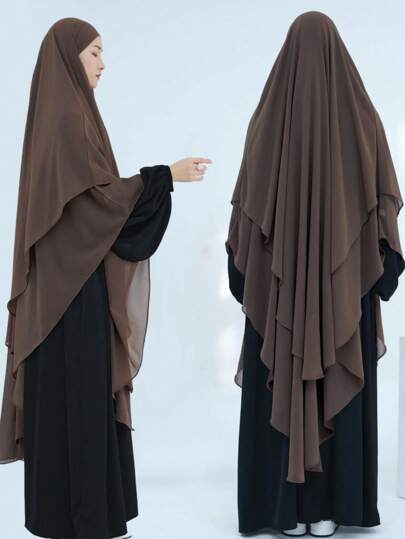 1条高品质仿珍珠雪纺头巾，双层设计，透气又不失私密性，适合搭配任何款式的长袍，日常穿着、祈祷以及四季皆宜。