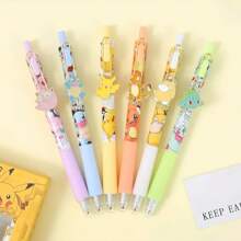 pokemon 6Pcs New Pokémon Pikachu Ballpoint Pen And Sub Mother Eraser Students Less Crumbs Clean And Do Not Leave Marks Cute Pikachu Student Gift A Variety Of Cartoon Patterns Stationery Student Back To School