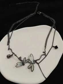 1pc Unisex Geometric Dragonfly & Water Drop Pendant Necklace, Multicolor Metallic Cubic Zirconia Charm, For Party And Occasions - 彩色 - 查看 8