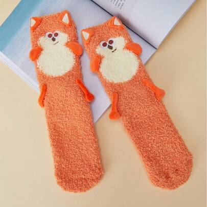 Miniso DunDun Chicken Fox Style Home Socks, Soft,Warm, Daily Lounging Wear, Ideal Birthday Gift,Acrylic Material(1 PC)