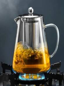 Théière en verre de 18 onces (environ 527,3 grammes), théière transparente en borosilicate, équipée d'un infuseur amovible en acier inoxydable 18/8, théière à fleurs et à feuilles dispersées, convient pour le camping et les voyages (550 millilitres)