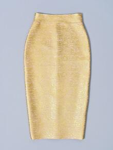 Women's Golden Sexy Back Slit Skirt, Slim Fit Bodycon Pencil Skirt