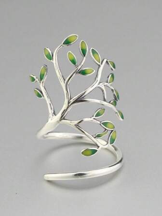 1 pieza Anillo de gota de aceite con diseño de hoja de acuarela creativa, anillo de gota de aceite con inspiración vintage del árbol de la vida para mujeres