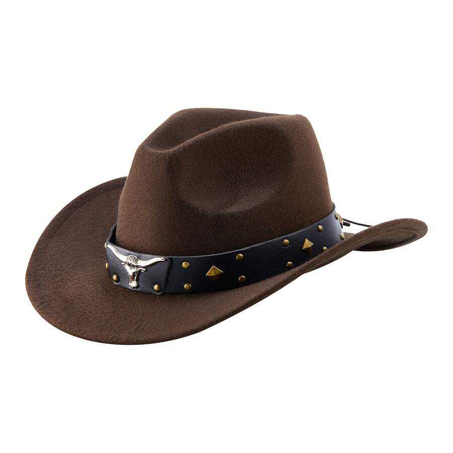 Western Cowboy Hat For Women Men Classic Cowgirl Hat With Wide Belt Outdoor Sun Hat - Coffee Brown - View 1