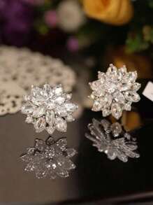 2 Pcs Romantic Flower CZ Zirconia Big Pink Stud Earrings Valentine's Day Gift
