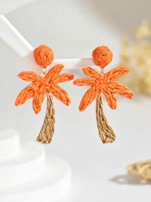 1 Pair Handmade Weaving Rattan Palm Tree Earrings, Bohemian Style Beach Vacation, Suitable For Women Daily, Holiday, Party Wear