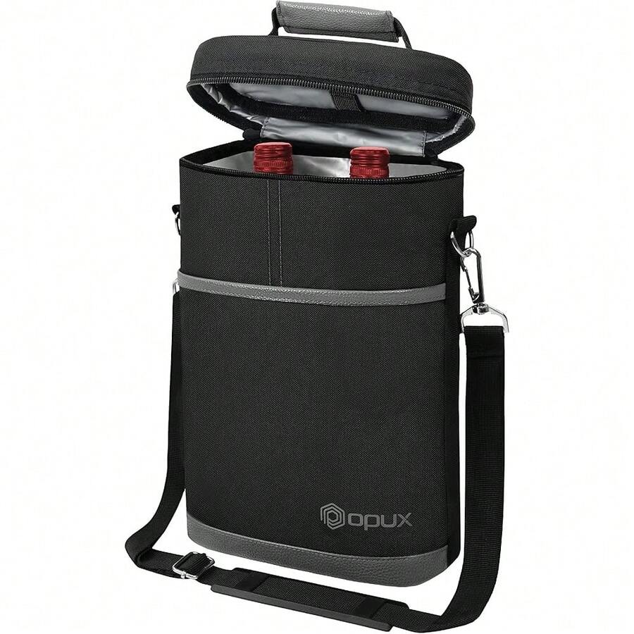 New  2 Bottle Wine Carrier Tote, Insulated Leakproof Wine Cooler Bag, Wine Travel Bag Tote For Picnic BYOB Beach, Portable Wine Bottle Carrying Case, Gift For Wine Lover Women Men Christmas, Dark Grey - Dark Gray - View 1
