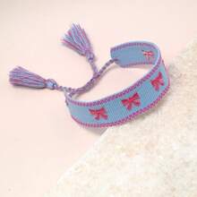 1 buah Gelang Tenun Gaya Boho Bordir Pita Buatan Tangan, Aksesori Modis Cocok Untuk Keluarga, Teman, Pelajar Sebagai Hadiah Liburan, Dapat Dipakai Untuk Pesta, Perjalanan, Sehari-hari - Biru - View 4