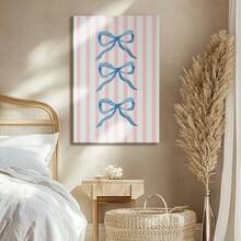 Blue Bow Printable Wall Art, Coquette Room Decor, Preppy Fashion Apartment Decor, Digital Download, Coastal Granddaughter, Cute Nursery Decor, Wrapped Framed Canvas Wall Art, Vintage Prints Poster - Framed, Vertical - Framed Canvas - 查看 8