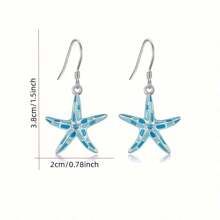 1 Pair Summer Beach Vacation Style Blue Stafish Dangle Earrings For Women Girls,Suitable For Party Gifts Daily Wear